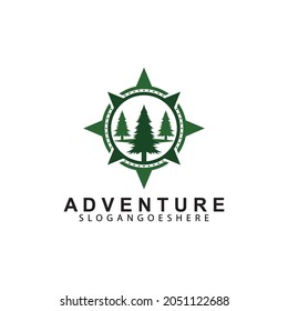 Compass and Pine tree logo design template vector. Modern concept for travel, adventure, tourism, business, search