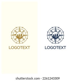 Compass with Pine Trees logo illustration vector design