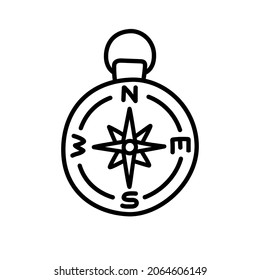 Compass. Pirate item sketch. Doodle hand drawn illustration. Vector line icon