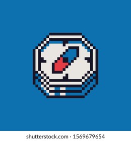 Compass pixel art flat style icon. Map navigator application. Design for websites, web design, mobile app, logo and sticker. 8-bit sprite. Isolated vector illustration. Game assets.