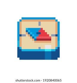 Compass pixel art flat style icon. Map navigator application. Design for websites, web design, mobile app, logo, sticker. 8-bit sprite. Isolated vector illustration. Game assets.