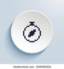 compass pixel art icon design. Button style circle shape isolated on white background. Vector illustration