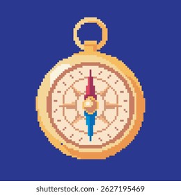 compass pixel art, vector illustration on isolated background.