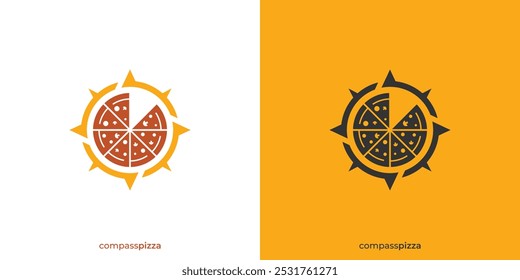 Logotipo da Compass Pizza. Bússola e Pizza com Estilo Minimalista. Restaurante Pizza Logo, Ícone, Símbolo, Vetor, Inspiração Design.