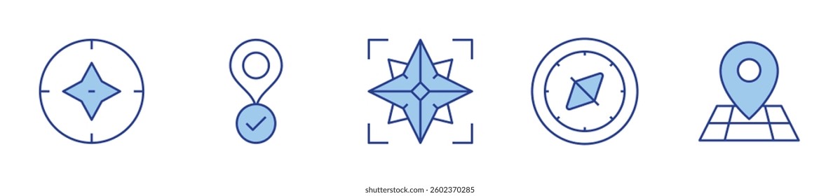 compass, placeholder, wind rose, position. GPS Icon vector illustration. Line Duotone style. Editable stroke.