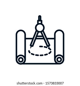 compass plan design architecture icon line style vector illustration