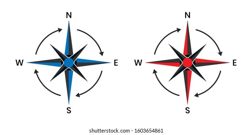 Compass pointer icon with white background, Direction, map navigation symbol.