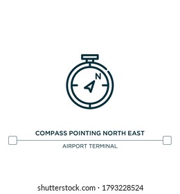 compass pointing north east vector line icon. Simple element illustration. compass pointing north east outline icon from airport terminal concepts. Can be used for web and mobile

