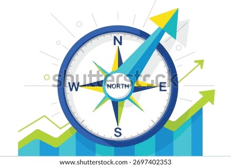 Compass pointing north with upward trending graph symbolizing growth and direction