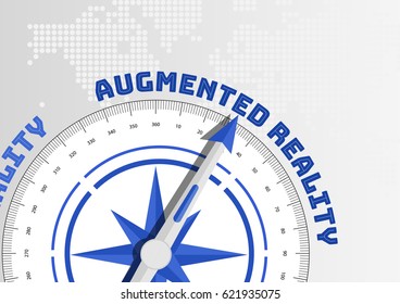 Compass pointing towards text Augmented Reality