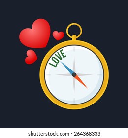 Compass points to love. Colorful flat design icon.  Vector illustration