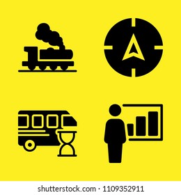 compass, presentation, train and bus vector icon set. Sample icons set for web and graphic design