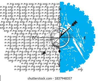 compass print with handwriting for t-shirt, compass vector travel symbol
