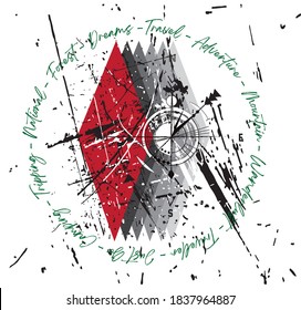 compass print with handwriting for t-shirt, compass vector travel symbol