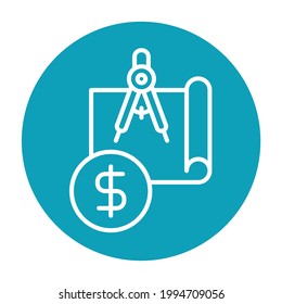 compass project paper coin icon thin line building architecture dollar money plan linear draw drawing engineer