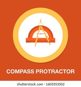 Compass Protractor Icon - Compass Symbol. Drawing Tools Illustration, Geometry Measurement Sign Education