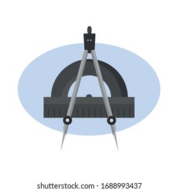 Compass with protractor illustration design element, geometry flat icon
