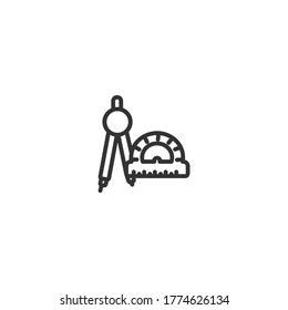 Compass with protractor isolated line icon for web and mobile