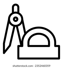 Compass and protractor line icon, school concept, geometry tools sign on white background, drawing angle instrument icon in outline style mobile concept web design. Vector graphics.