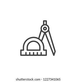Compass and protractor outline icon. linear style sign for mobile concept and web design. Architect drawing tools line vector icon. Measurement tools symbol, logo illustration. Vector graphicstool