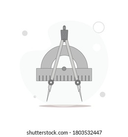 Compass with protractor vector flat illustration on white