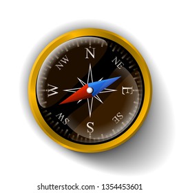 Compass in realistic style with gold rim