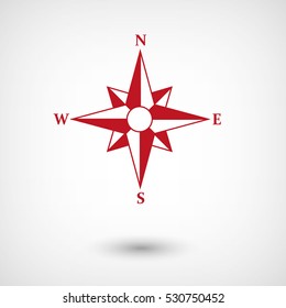 Compass - red vector  icon with shadow