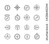 Compass related icons: thin vector icon set, black and white kit