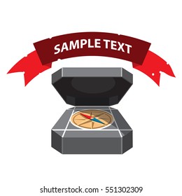 Compass with ribbon banner. The illustration on the theme of travel and hiking.