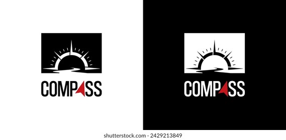 Compass and road logo design template with negative space