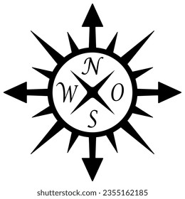 Compass rose abstract vector with four directions and German east description.
Wind rose in black and grey.
Marine, nautical or trekking navigation symbol. Or useable in a geographic map.