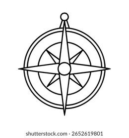 Compass rose with circular frame directional arrows on navigation travel