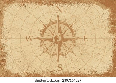 Compass rose colorful vintage background with ancient device for determining direction of world during long journeys vector illustration