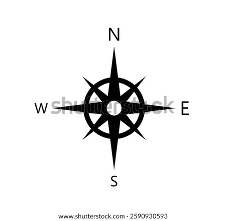 Compass Rose Design . Four Direction Navigation Symbol with North, East, South, and West Markings, Vintage and Modern Travel Guide Vector