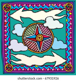 compass rose with direction arrows decorative drawing vector