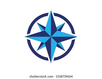 A Compass Rose Emblem Guiding Direction and Navigation with Blue and Dark Blue Elements in a Circle