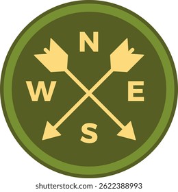 Compass rose featuring crossed arrows, clearly indicating North, South, East, and West, offering essential navigational guidance for exploration and adventurous journeys