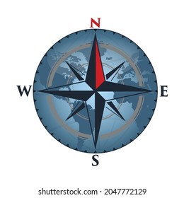 Compass Rose And Globe Logo Vector Design Template.