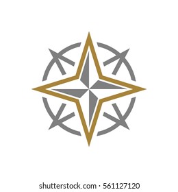 Diseño de ilustraciones de plantillas de logotipo de estrella de color dorado de la brújula. Vector EPS 10.