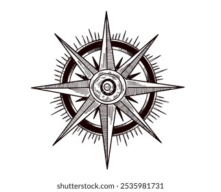Compass rose, hand drawn illustration