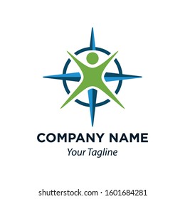 Compass Rose Human Shape Icon Vector Logo Template, EPS 10.