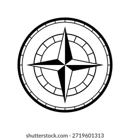 Kompass-Rose-Symbol in Schwarz-Weiß, symbolisiert Führung, Erkundung, Reise und Abenteuer, bietet ein grafisches Element für Themen wie Entdeckung und einen klaren Weg nach vorn