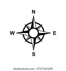 Ícone de rosa da bússola. Sinal e símbolo de direção de navegação. Ponto norte do mapa de viagens. Ilustração vetorial isolada sobre fundo branco.