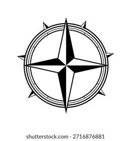 Icono de la rosa de la brújula que simboliza la navegación, los viajes y la orientación globales, representando la dirección, las decisiones, la exploración y la búsqueda del camino correcto para los viajes, los mapas y la estrategia
