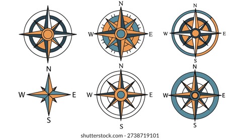 Compass Rose Line soft tone abstract vector