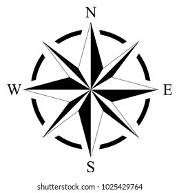 Compass rose for marine or nautical navigation and also for including in maps on a isolated white background as vector