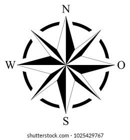 Compass rose for marine or nautical navigation and also for including in maps on a isolated white background as vector