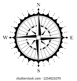 Compass rose for marine or nautical navigation and also including in maps on a isolated white background as vector.