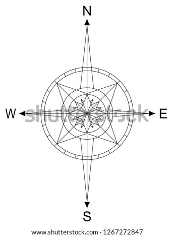 Compass rose for marine or nautical navigation and also for including in maps on a isolated white background as vector.