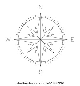 Compass rose - nautical chart. Travel equipment displaying orientation of world directions - north, east, south and west. Simple flat vector illustration.
